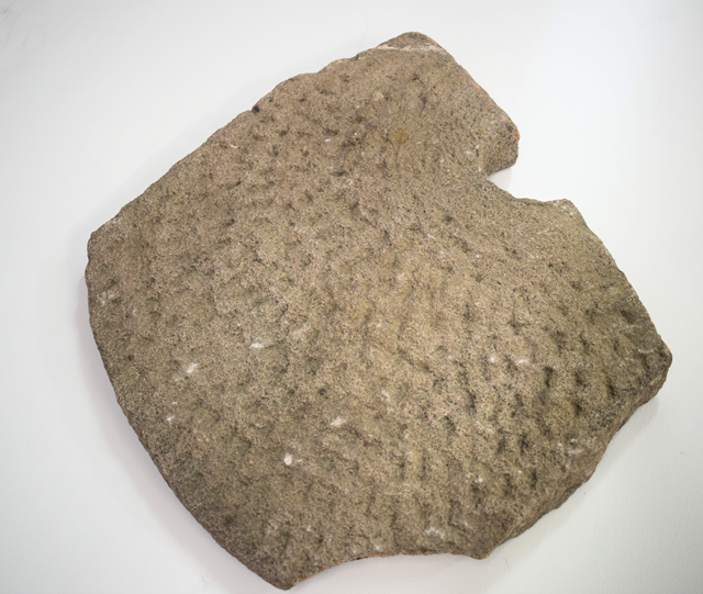 A worked Roman stone discovered during an archaeological dig at Houlton features in What's New? at Rugby Art Gallery and Museum.