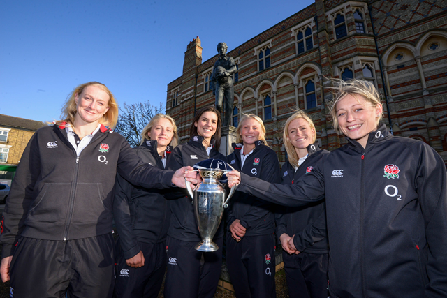 (left to right) England stars Tamara Taylor, Ceri Large, Sarah Hunter, Alex Matthews, Danielle Waterman and Natasha Hunt visited Rugby to accept the Freedom of the Borough just weeks after winning the Women's Rugby World Cup.