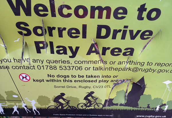 Vandals have left a trail of destruction at the Sorrel Drive play area.